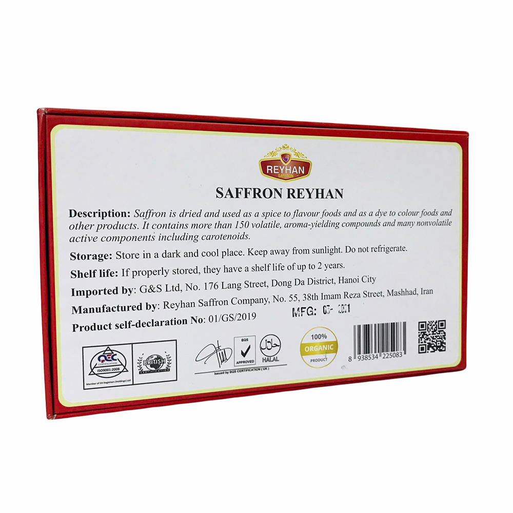 Saffron - Nhụy Hoa Nghệ Tây Iran (Hộp 3gr) - Reyhan Saffron - Tăng cường hệ miễn dịch - Nhụy hoa Nghệ Tây Cao cấp