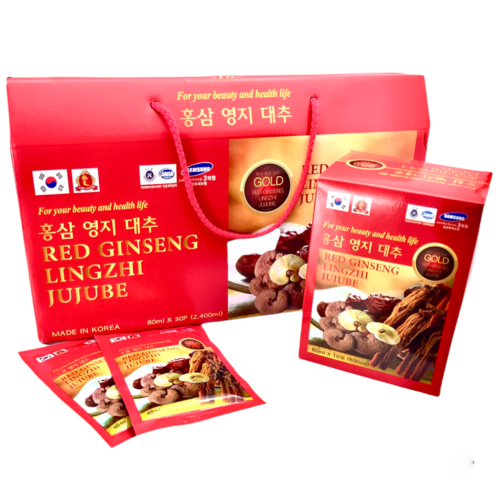 COMBO 02 Hộp Nước Hồng Sâm Linh Chi Táo Đỏ - Tặng Kẹo Sâm Mềm 300Gr - TĂNG CƯỜNG SỨC KHỎE