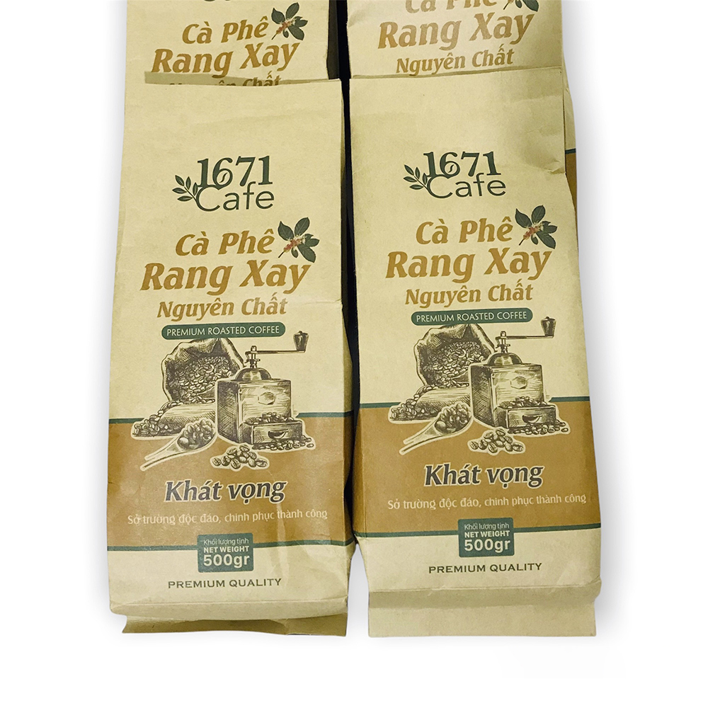 Combo 2 Túi Cà phê rang xay 1671 Cafe Khát Vọng - 500gr/túi - Cà phê hạt Robusta Arabica Moka - Cà phê Tây Nguyên