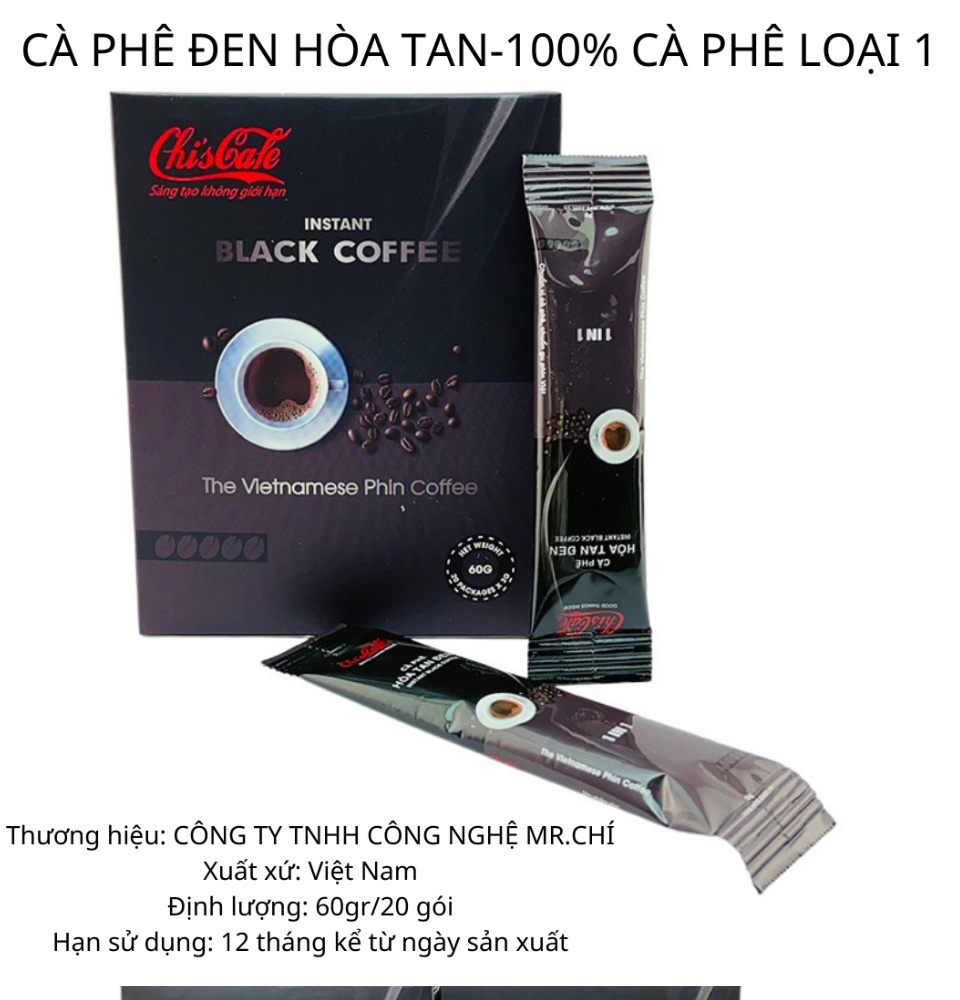 COMBO 2 HỘP CÀ PHÊ ĐEN HÒA TAN ĐẶC BIỆT CHÍ CAFE- 100% cà phê loại 1-Nguyên chất chuẩn vị cà phê, chuẩn gu Phin Việt( hộp 60gr, 20 gói x 3gr) Cà phê hoà tan - Cà phê nguyên chất - Cà phê đen đá.