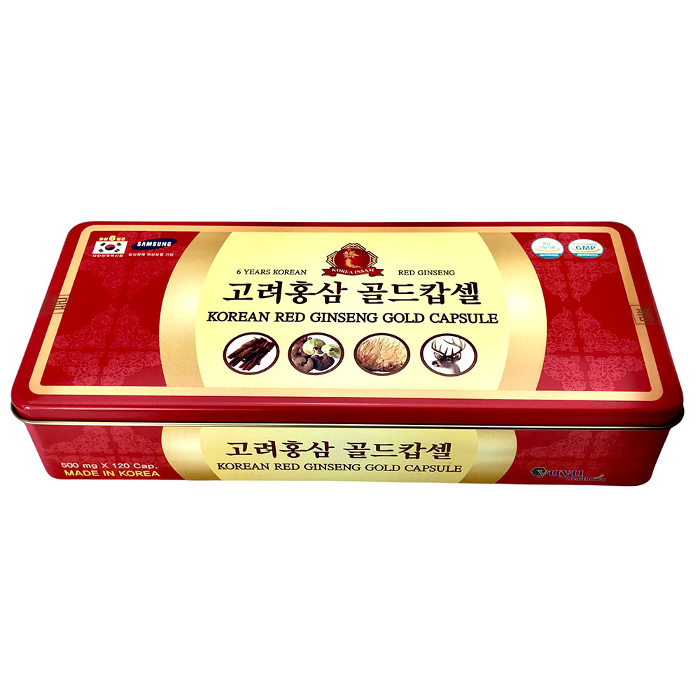 Viên Hồng Sâm Hàn Quôc KOREAN RED GINSENG GOLD CAPSULE (HỘP 120 VIÊN) - Tặng Kẹo Sâm Mềm