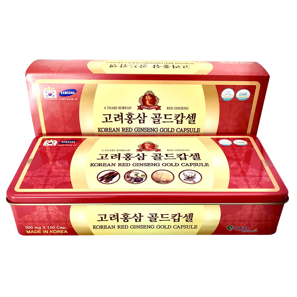 Viên Hồng Sâm Hàn Quôc KOREAN RED GINSENG GOLD CAPSULE (HỘP 120 VIÊN) - Tặng Kẹo Sâm Mềm