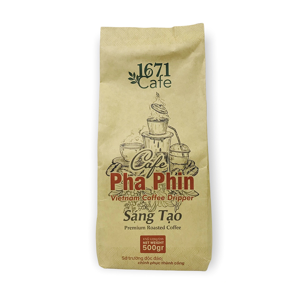 Combo 2 túi Cà phê pha phin 1671 Cafe Sáng Tạo - 500gr/túi - Cà phê hạt Robusta Arabica Moka - Cà phê nguyên chất - Cà phê rang xay - Cà phê Tây Nguyên - Cà phê pha phin .