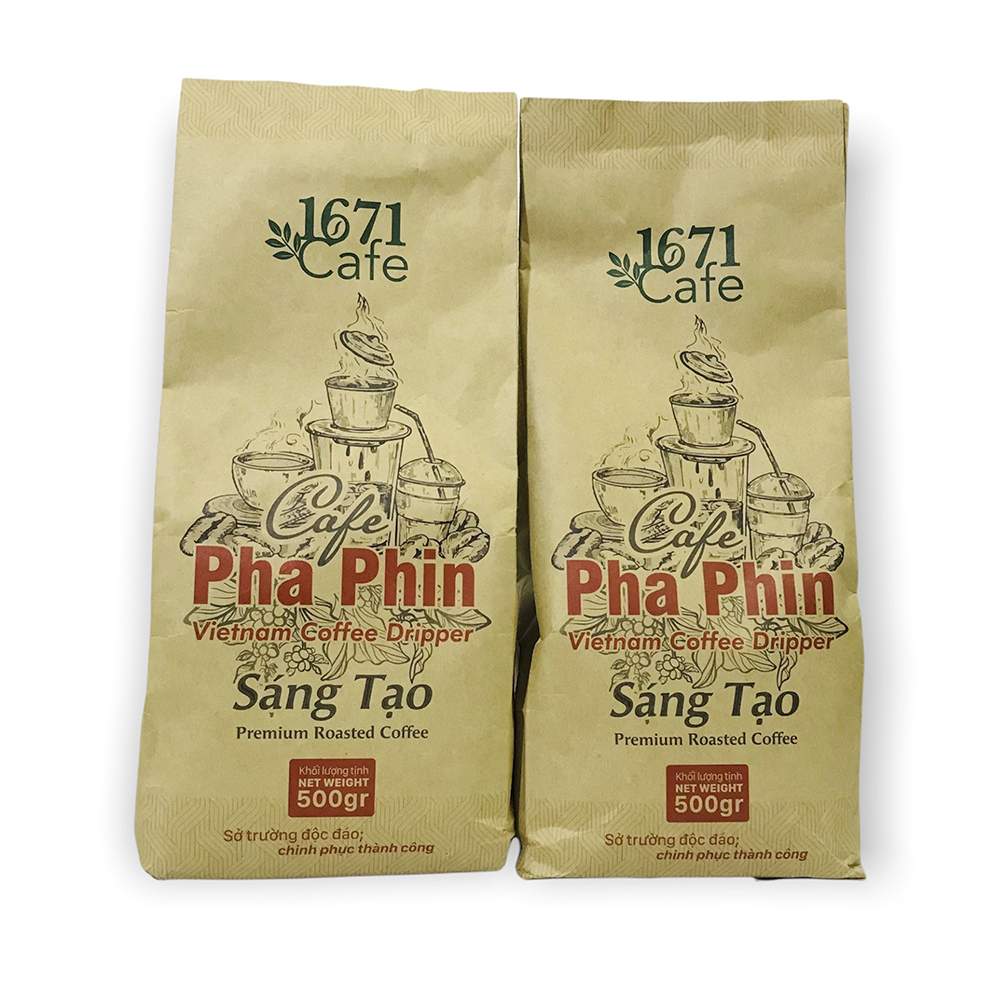 Combo 2 túi Cà phê pha phin 1671 Cafe Sáng Tạo - 500gr/túi - Cà phê hạt Robusta Arabica Moka - Cà phê nguyên chất - Cà phê rang xay - Cà phê Tây Nguyên - Cà phê pha phin .