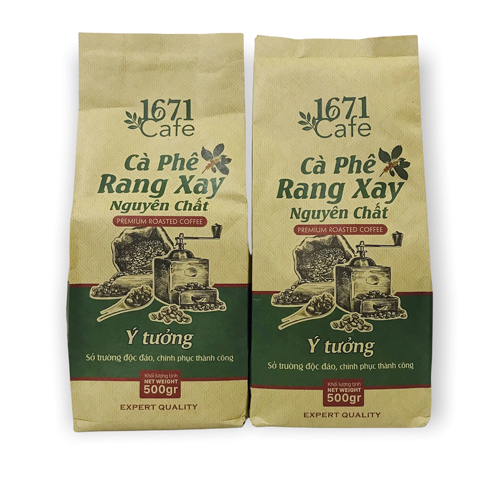 Combo 2 túi Cà phê rang xay 1671 Cafe Ý Tưởng - 500gr/túi - Cà phê hạt Robusta Arabica Moka - Cà phê nguyên chất - Cà phê rang xay - Cà phê Tây Nguyên - Cà phê pha phin .