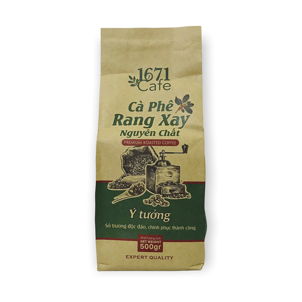 Cà phê rang xay 1671 Cafe Ý Tưởng - 500gr/túi - Cà phê hạt Robusta Arabica Moka - Cà phê nguyên chất - Cà phê rang xay - Cà phê Tây Nguyên - Cà phê pha phin.