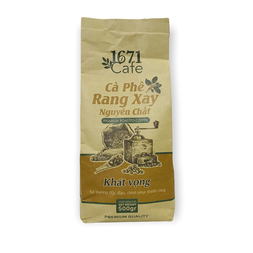 Cà phê rang xay 1671 Cafe Khát Vọng - 500gr/túi - Cà phê hạt Robusta Arabica Moka - Cà phê nguyên chất - Cà phê rang xay - Cà phê Tây Nguyên - Cà phê pha phin.